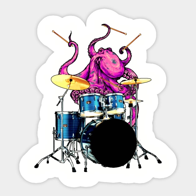 Drummer giant octopus Sticker Sticker by chompra